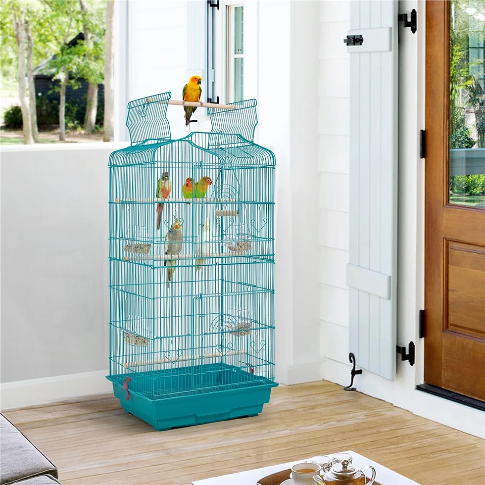 Thumbnail: Alden Design® 52" Rolling Metal Parrot Cage with Stand – White