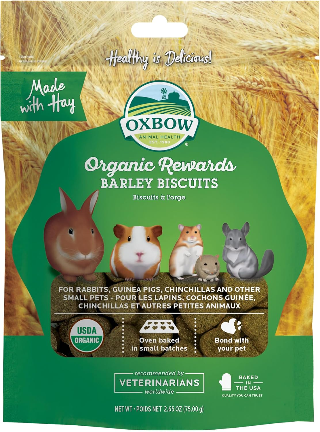 OXBOW Organic Small Pet Treats β Barley, Apple & Carrot Biscuits