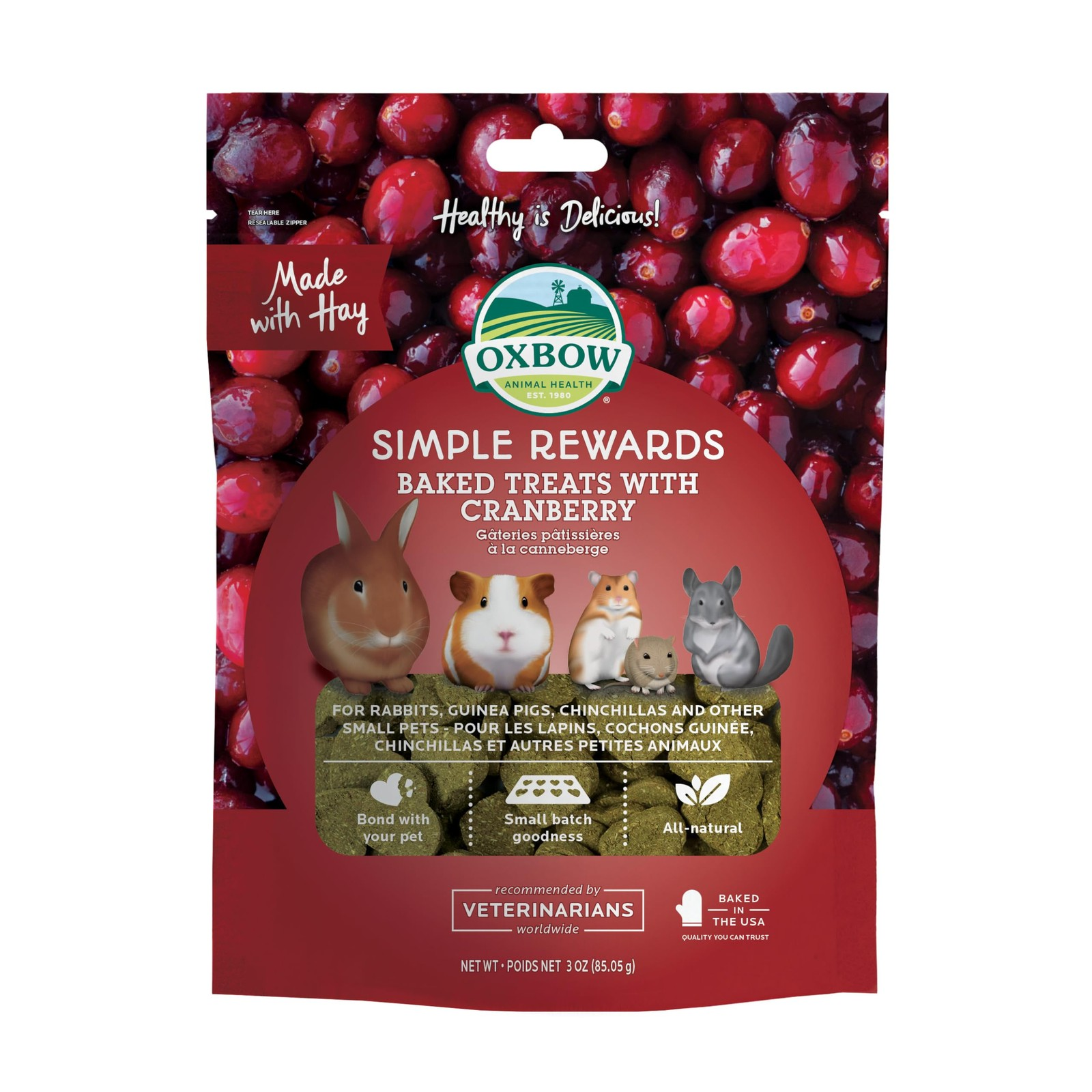 Oxbow - Cranberry Small Pet Treats โ Baked Snacks for Rabbits & Guinea Pigs