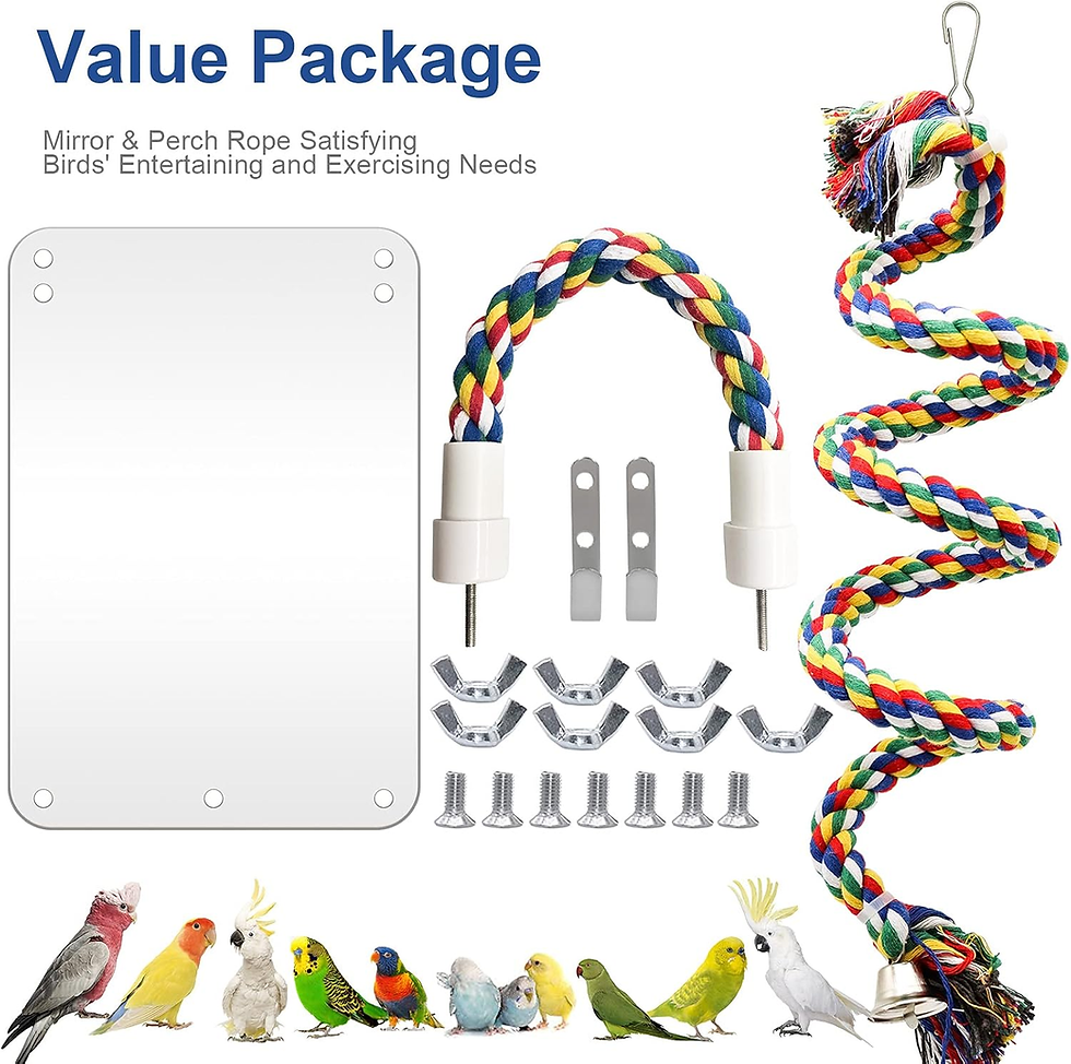 Thumbnail: Geuosy Bird Mirror & Rope Perch Swing Toy Set for Parrots & Cage Birds