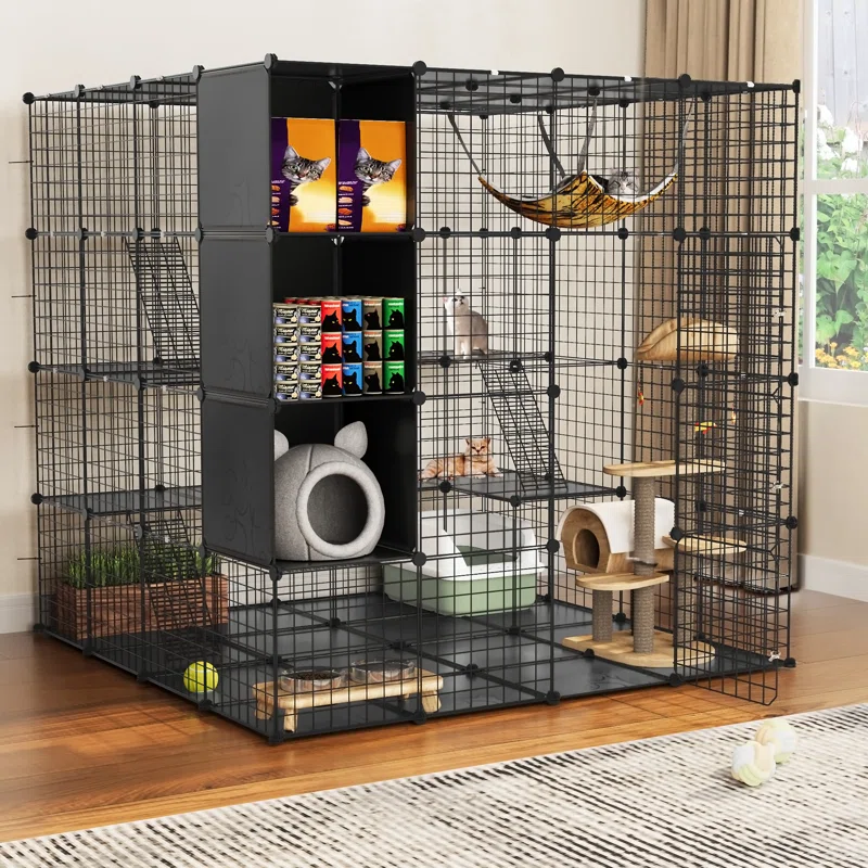 Multi-Level Outdoor Cat Cage – Portable Cat Enclosure with Hammock