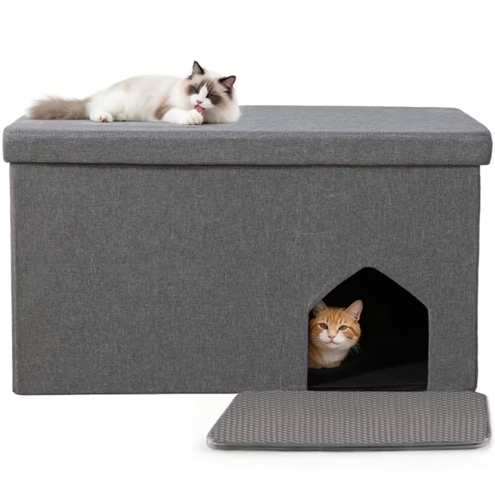 Foldable Cat Litter Box Enclosure Bench with Storage 35.4 in