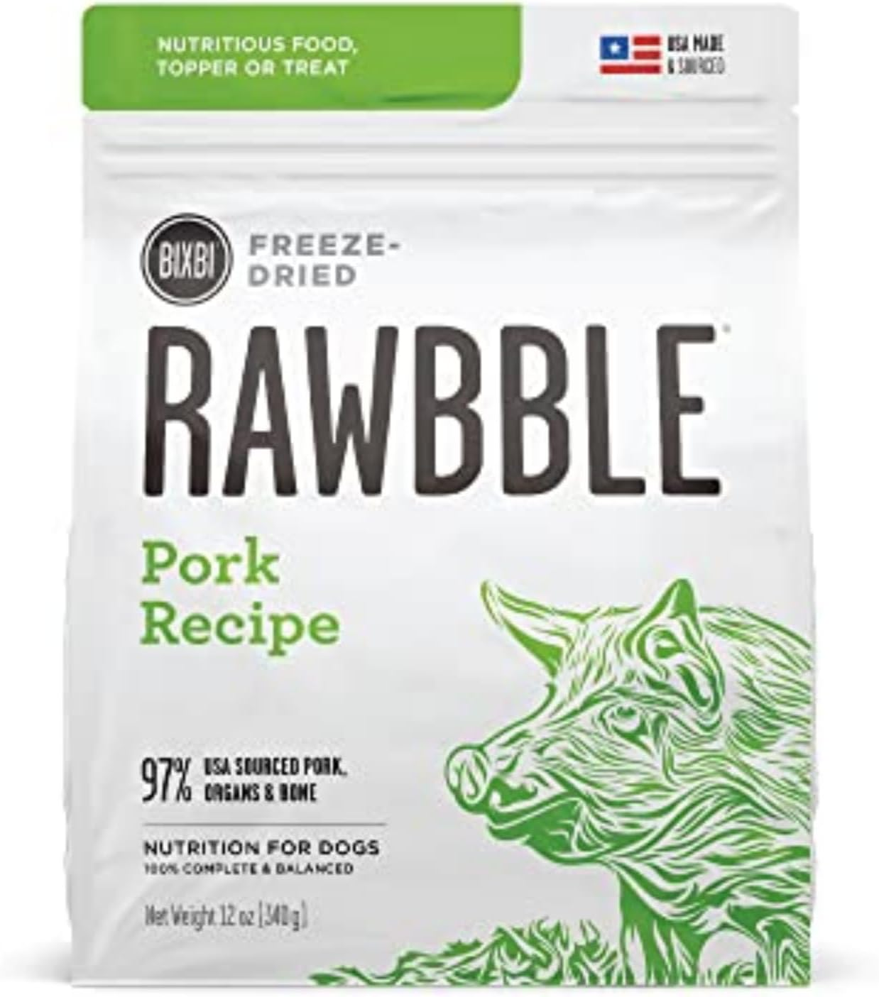 BIXBI Rawbble Freeze-Dried Pork Dog Food – USA Made, 2.8 lb
