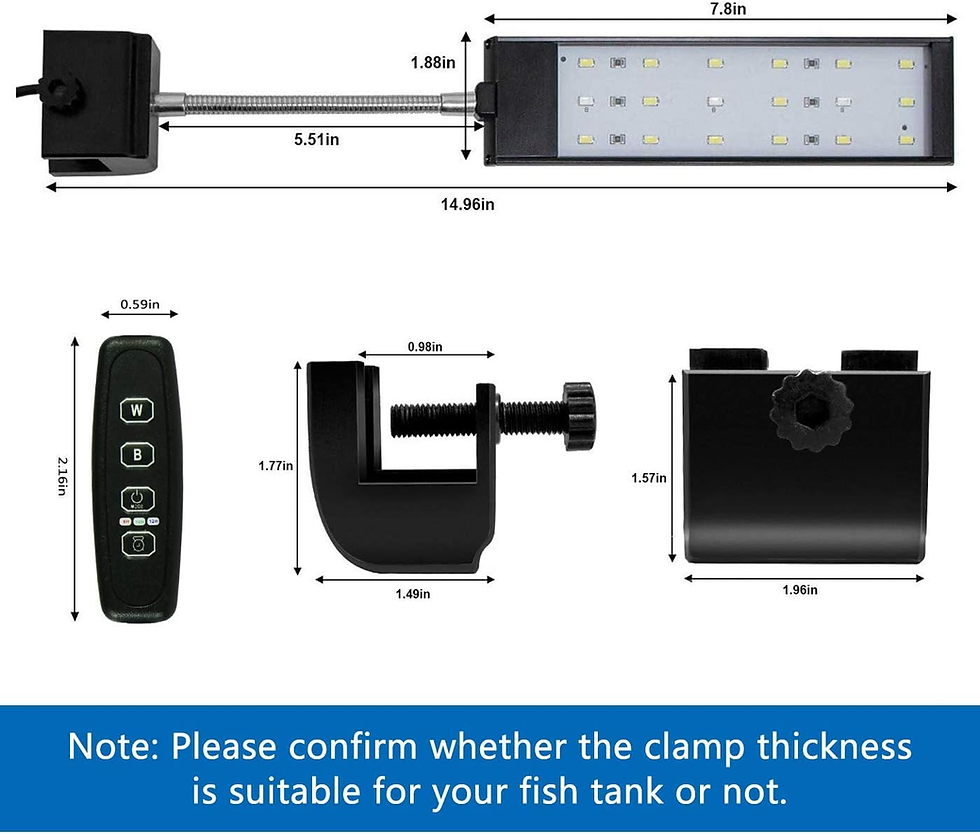 Thumbnail: Fish Tank Clip on Light with Inline Timer, Clamp Aquarium Light with White & Blu