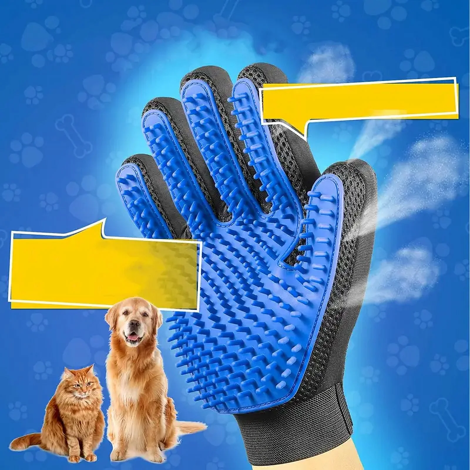 Dog & Cat Grooming Gloves β Hair Removal Massage Mitts, Blue