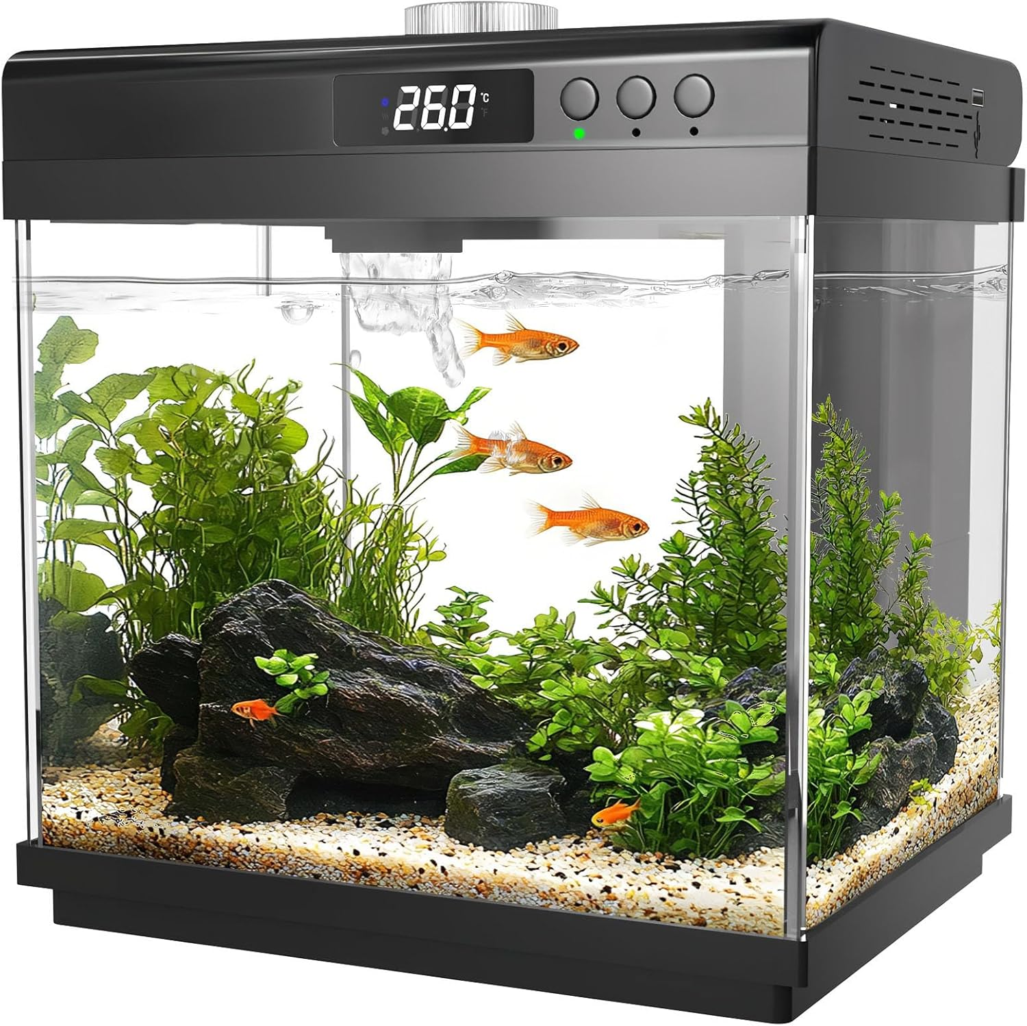 3.7 Gallon Betta Aquarium Kit Black with Filter LED Light Starter Tank