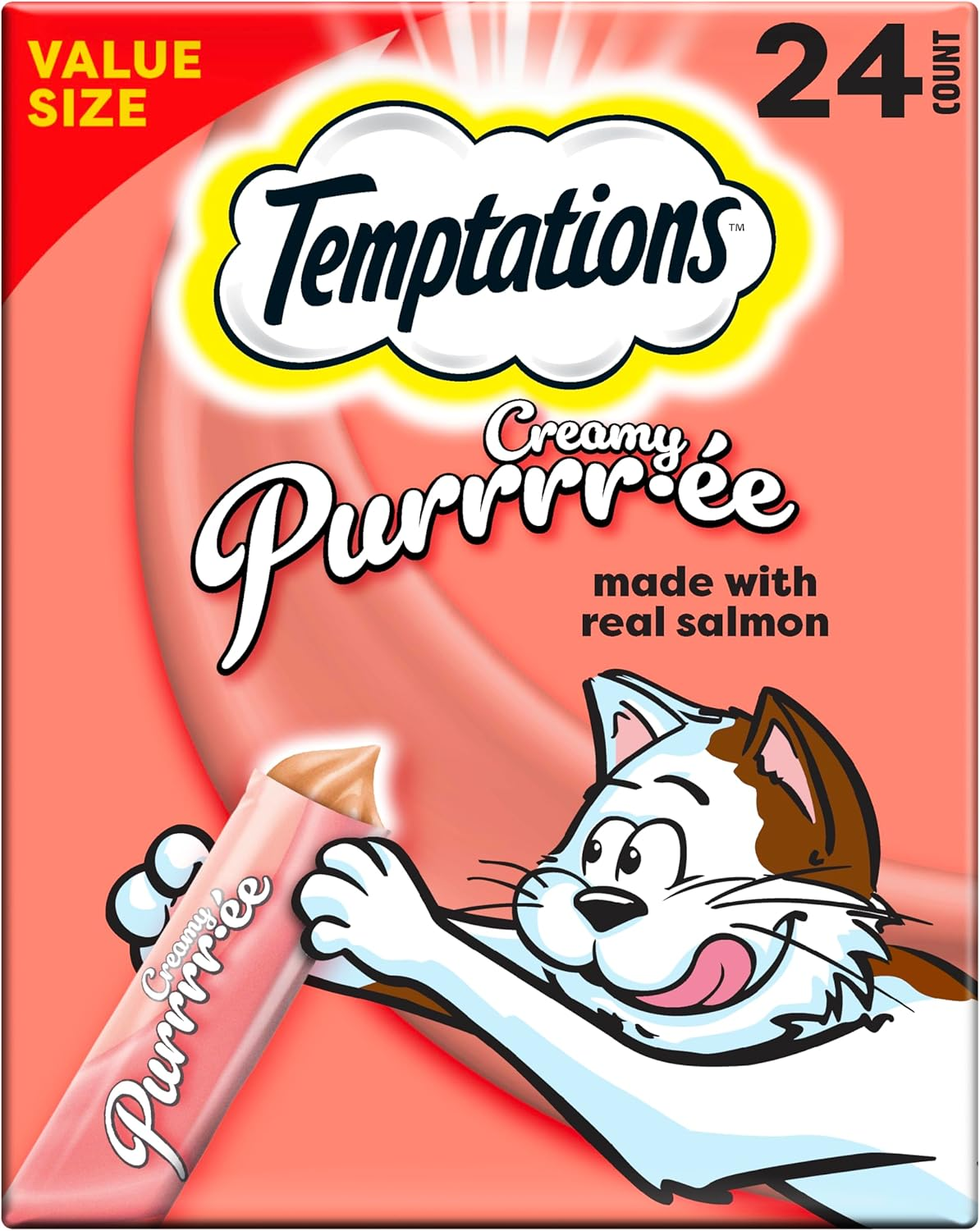 Temptations Creamy Puree Salmon Cat Treats β 24 Count, 0.42 oz Tubes