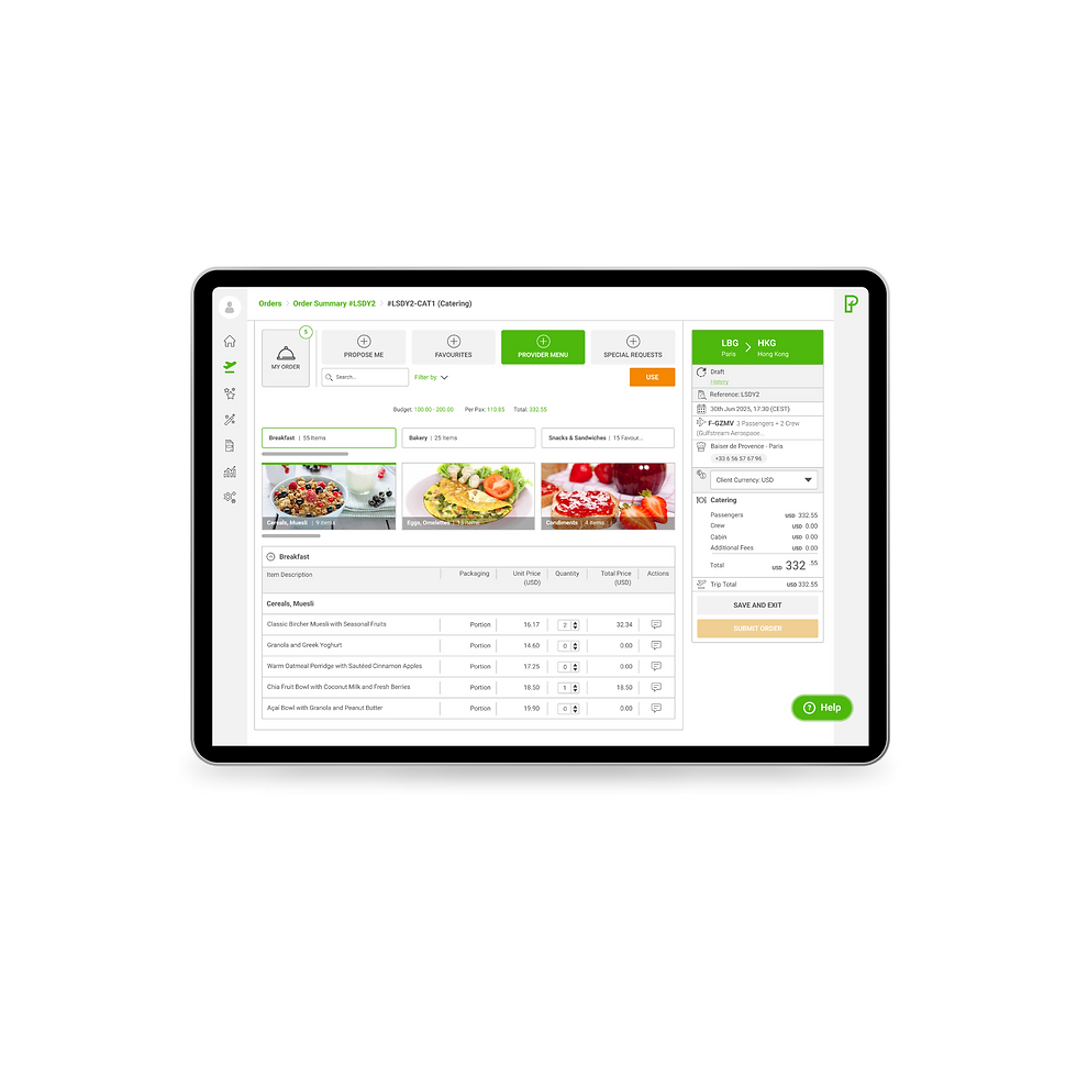 Private Fight inflight catering management platform