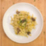 63, spaetzle w/corn + spicy sausage