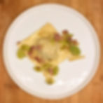 85, Ravioli with potato + leeks