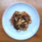 21, Wide noodle stir fry with rainbow veggies