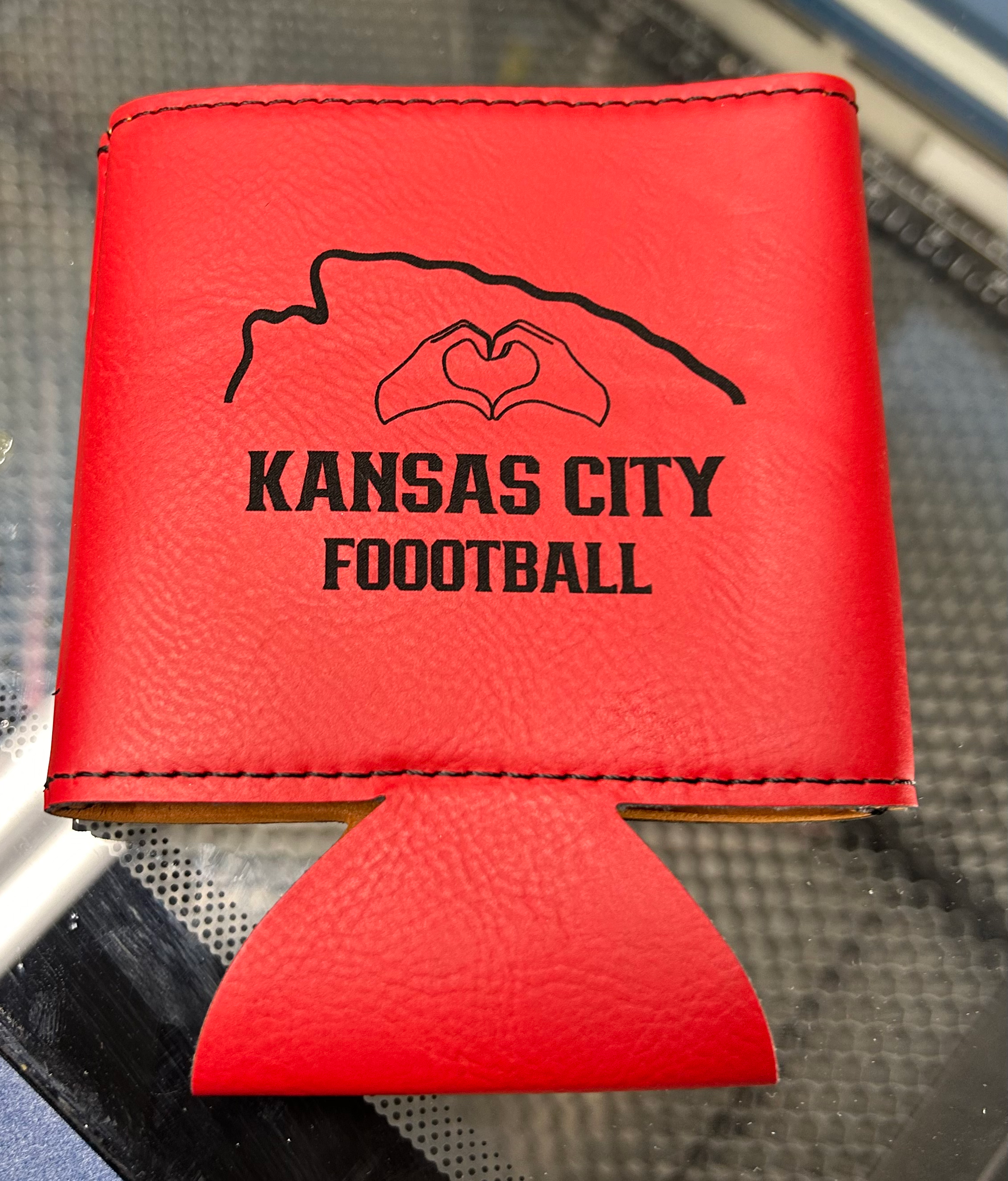 Heart Hands Kansas City Football - 4 Leatherette Can Holder Koozies