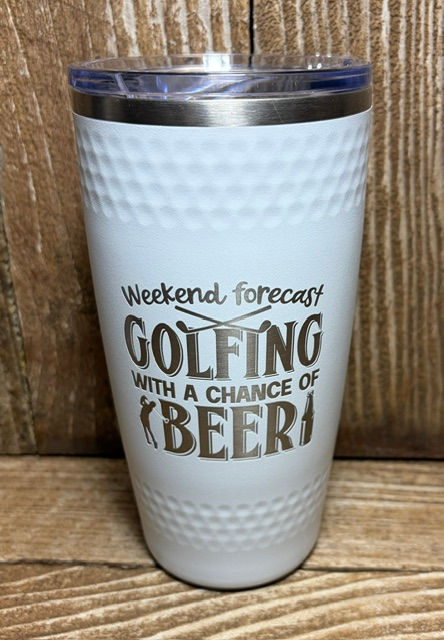 20 oz Weekend Forecast GOLFING with chance of Beer Dimpled Golf Ball Tumbler