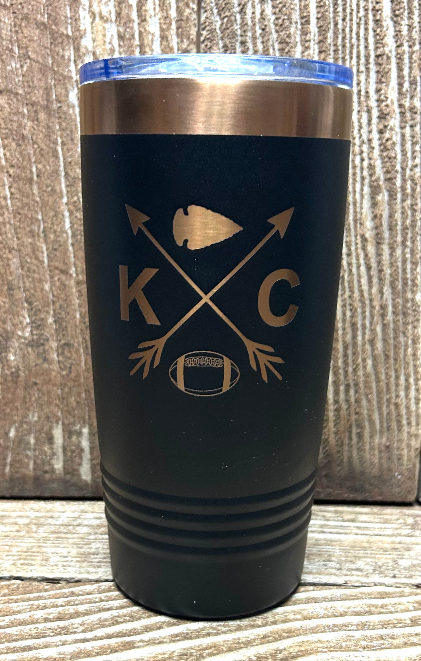 Crossed Arrows KC Black 20 oz Insulated Rose Gold Tumbler with Slider Lid
