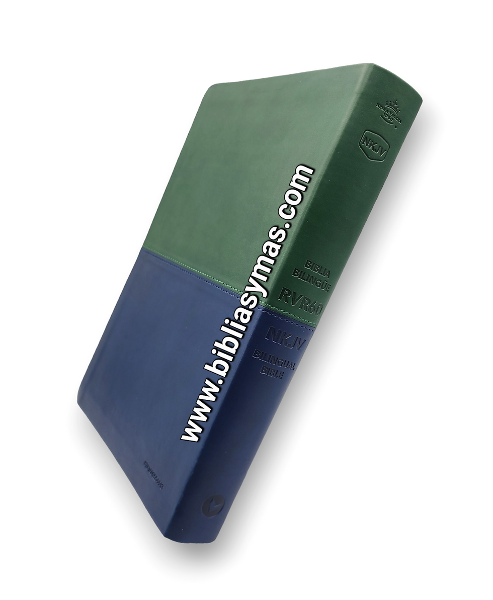 Miniatura: Biblia Bilingue 1960 Imit Azul Verde Bilingual Bible NKJV Leathersoft