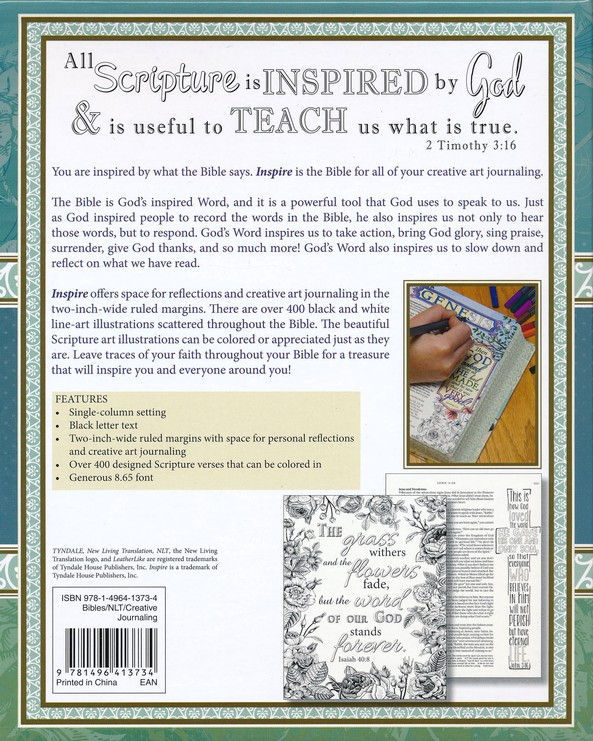 Miniatura: NLT Inspire Bible Creative Journaling, LeatherLike, Silky Vintage Blue Cream