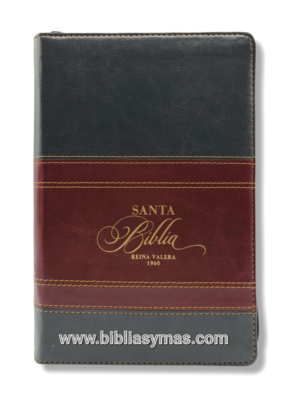 Biblia RVR1960 Letra Grande, Imitación Piel Gris Borgoña, Cierre e Indices
