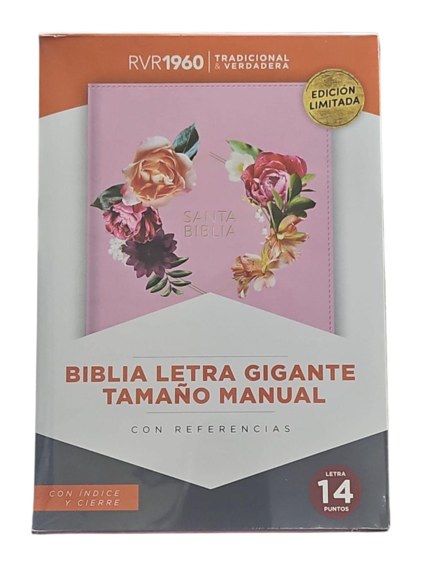 Biblia RVR1960 letra gigante tamaño manual imitacion rosa ciere indices