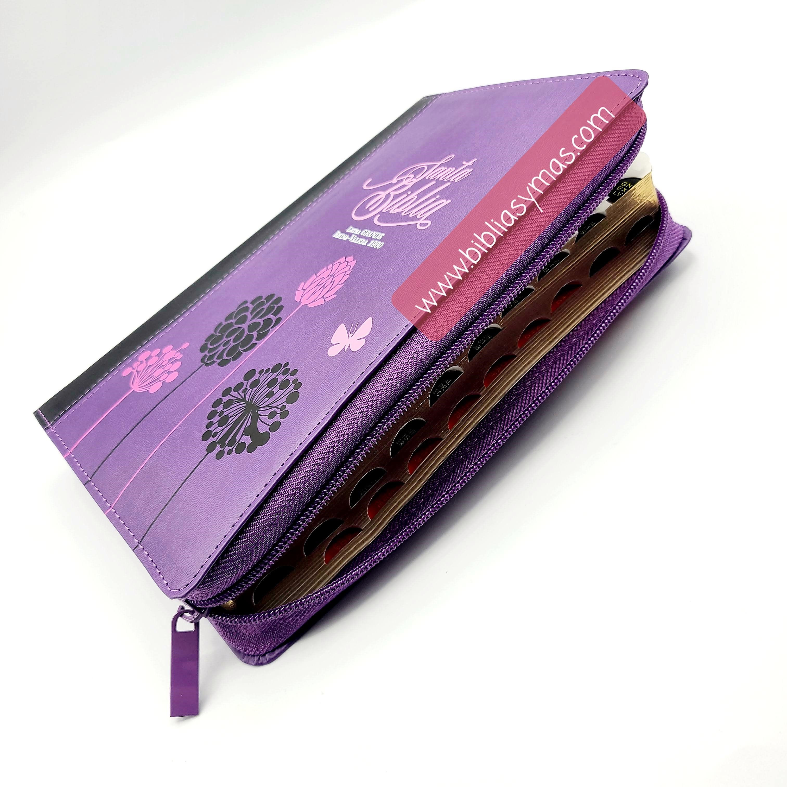 Biblia RVR1960 Tamaño Manual Letra Grande Morado Cierre e Indices