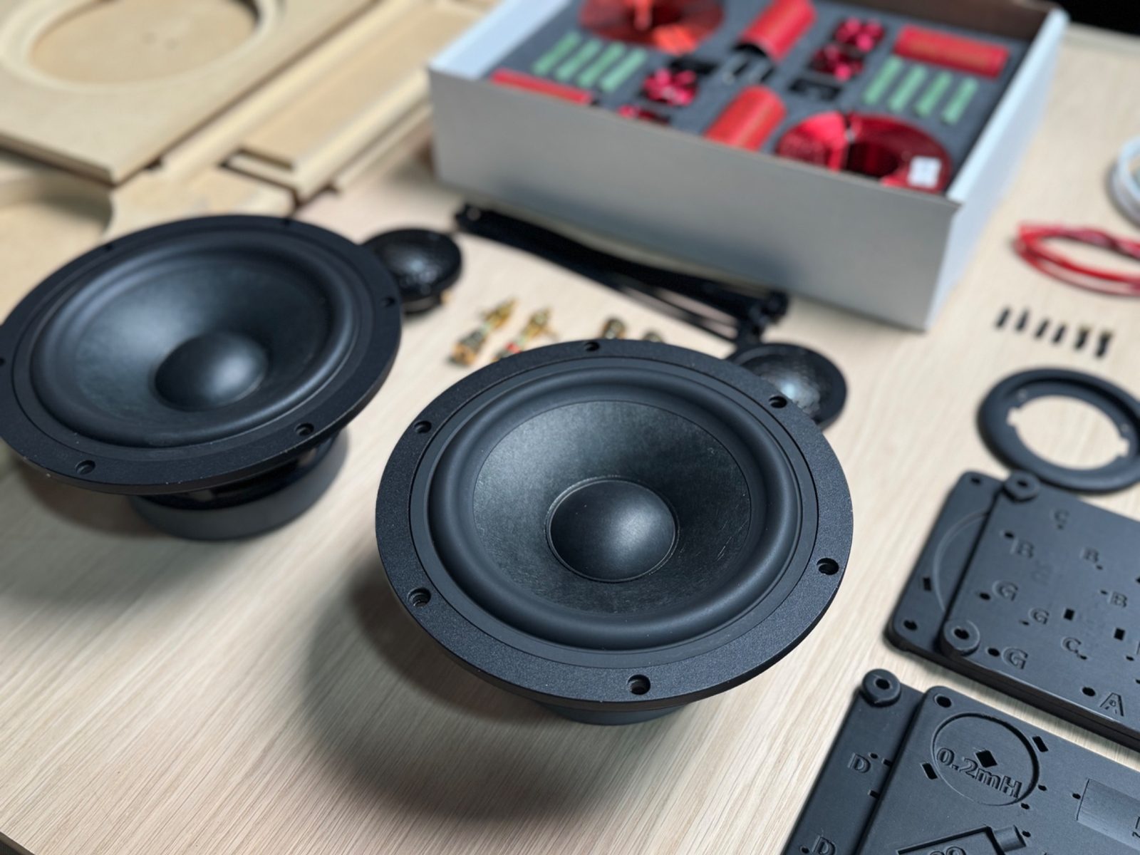 CSS Veritas One speaker kit components laid out