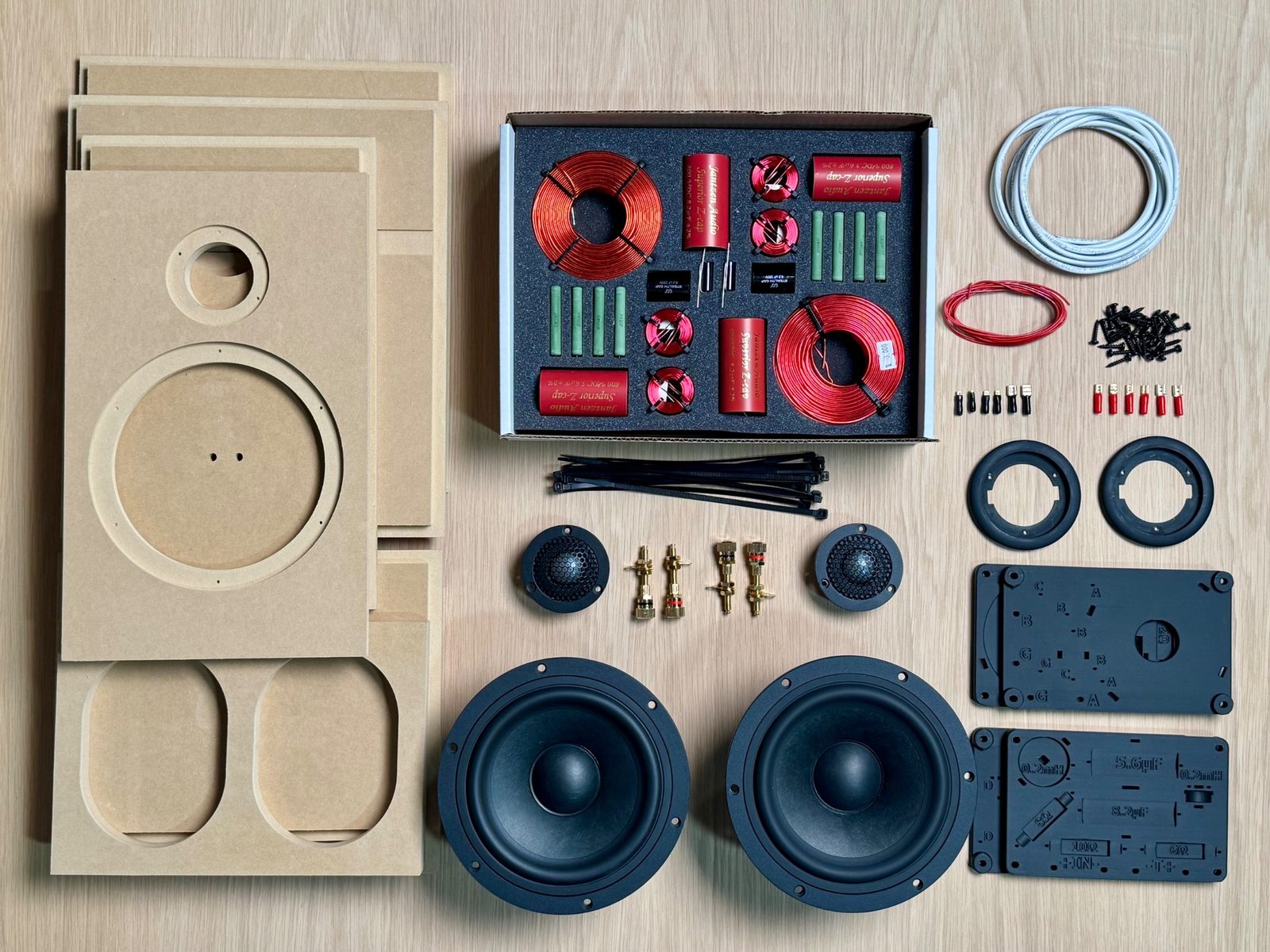 CSS Veritas One speaker kit components laid out