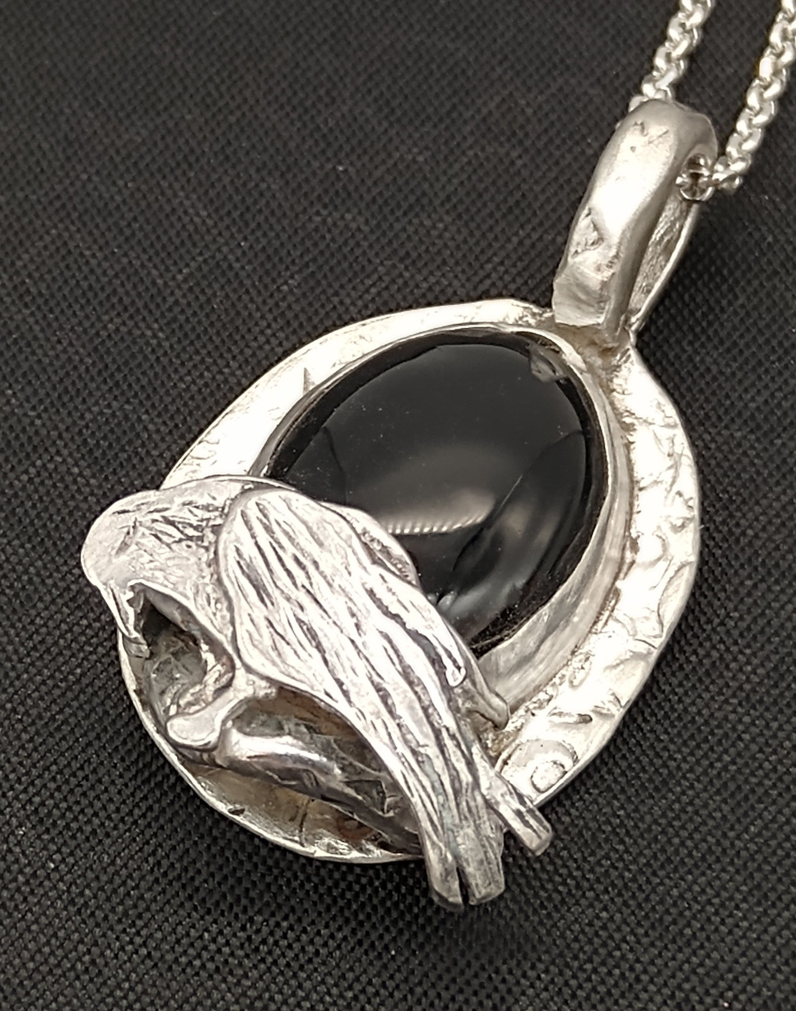 Sterling Silver 'Raven' Pendant with Whitby Jet