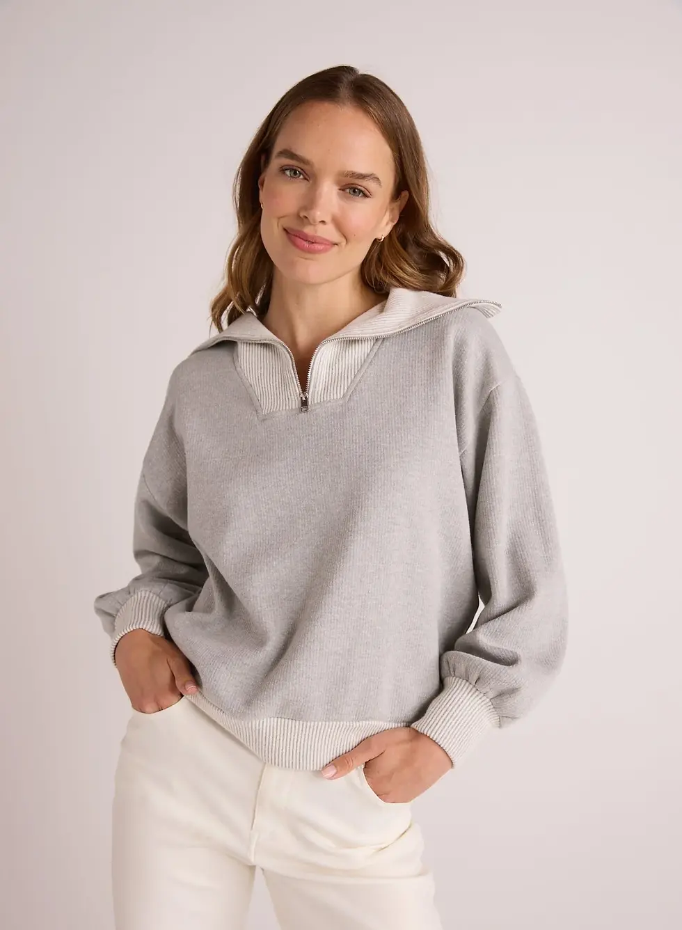 Bella Dahl Mix Knit Zip Sweatshirt
