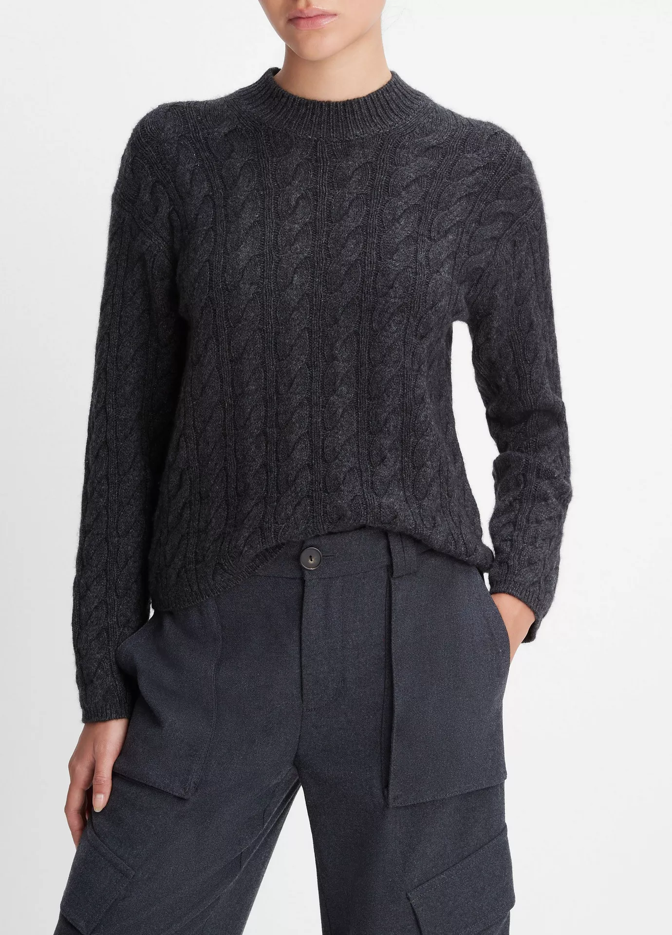 Thumbnail: Vince Wool-Blend Twisted Cable Crew Neck Sweater