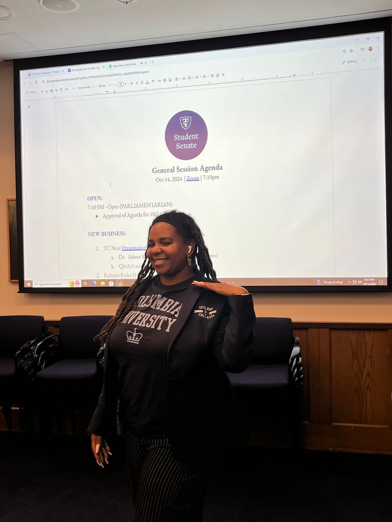 Shapel M. LaBorde, after a General Session where she served as Arts and Humanities Senator(2024-2026), Teachers College Columbia University, May 2023