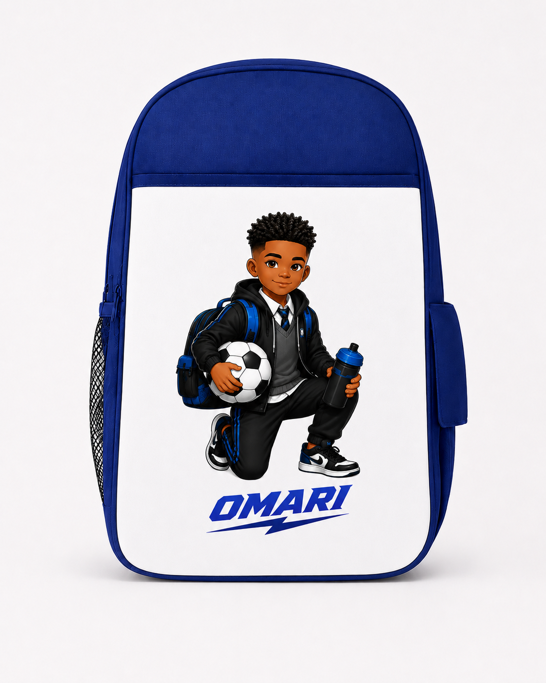 Image 1: Personalised boys large back to school rucksack with Boy 1 dark hair with fade design.