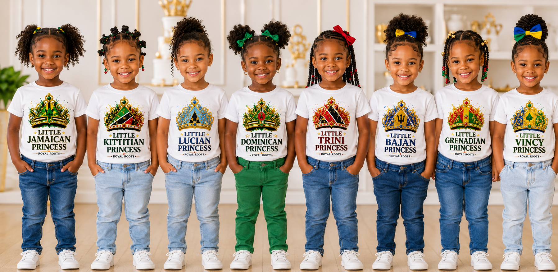 A beautiful royal crown T-shirt collection for little girls repping their island