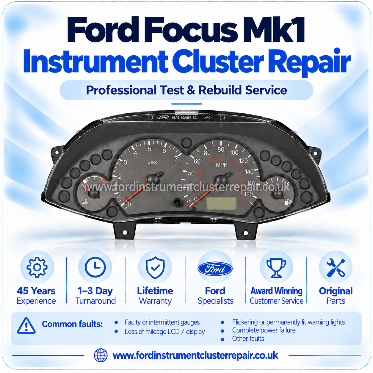 Ford Focus Instrument Cluster Speedometer Dashboard Mk1 Repair Service