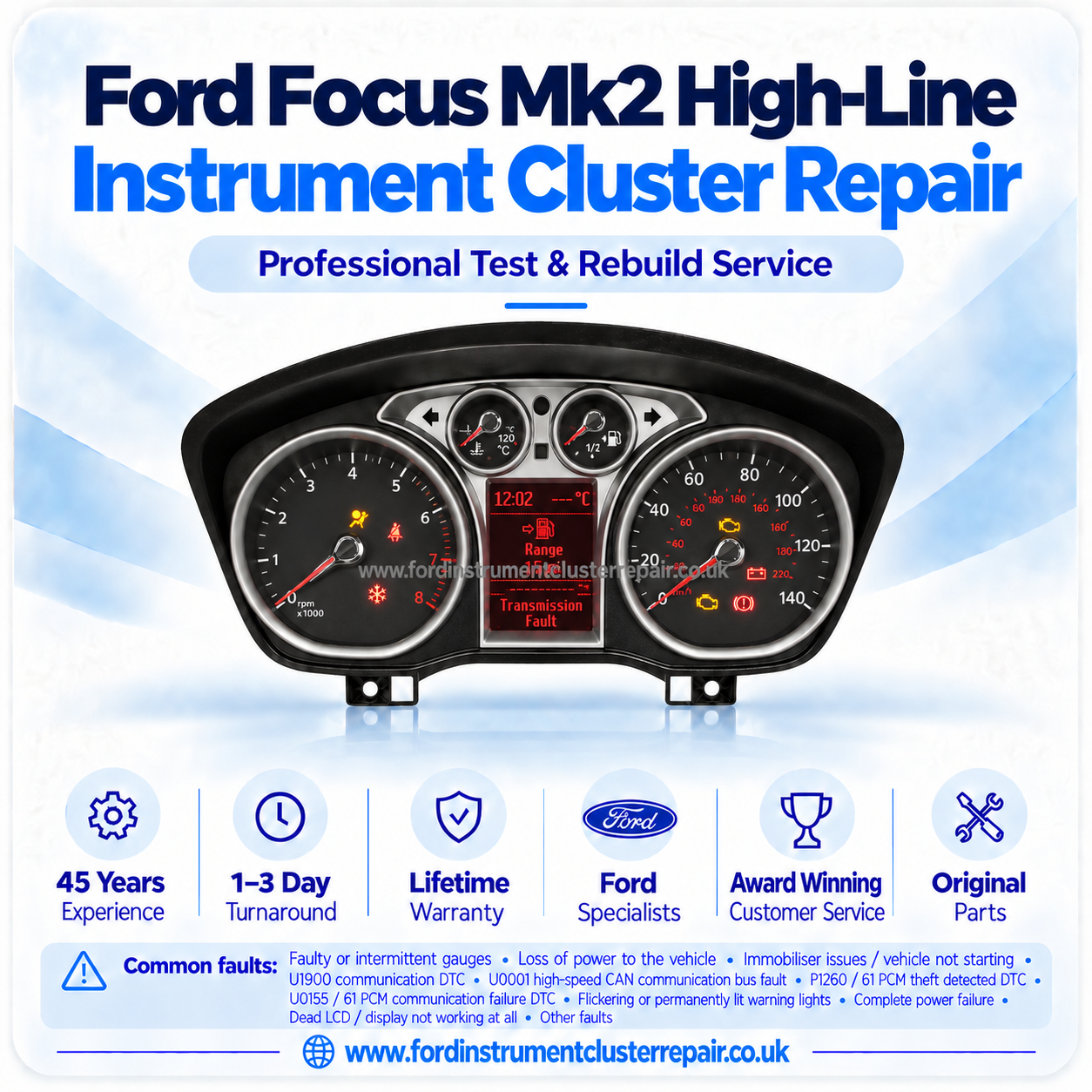 Ford Focus Instrument Cluster Speedometer Mk2 Repair Service Face-Lift High-Line