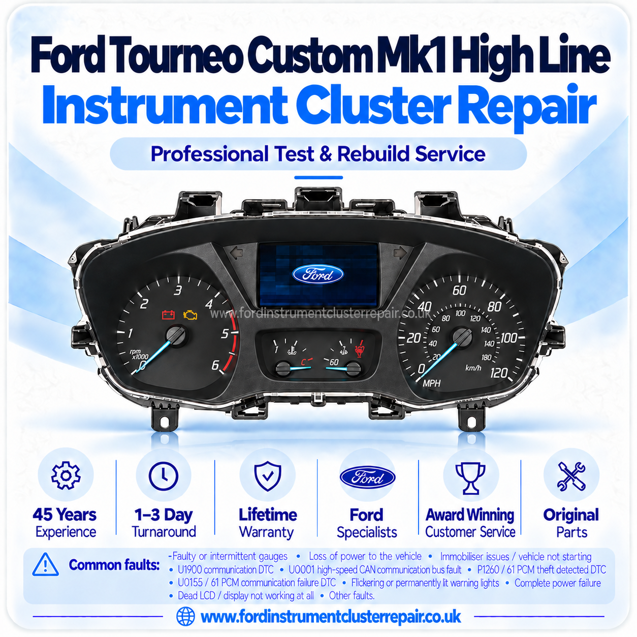 Ford Tourneo Custom Instrument Cluster Speedometer Mk1 Repair Service High-Line
