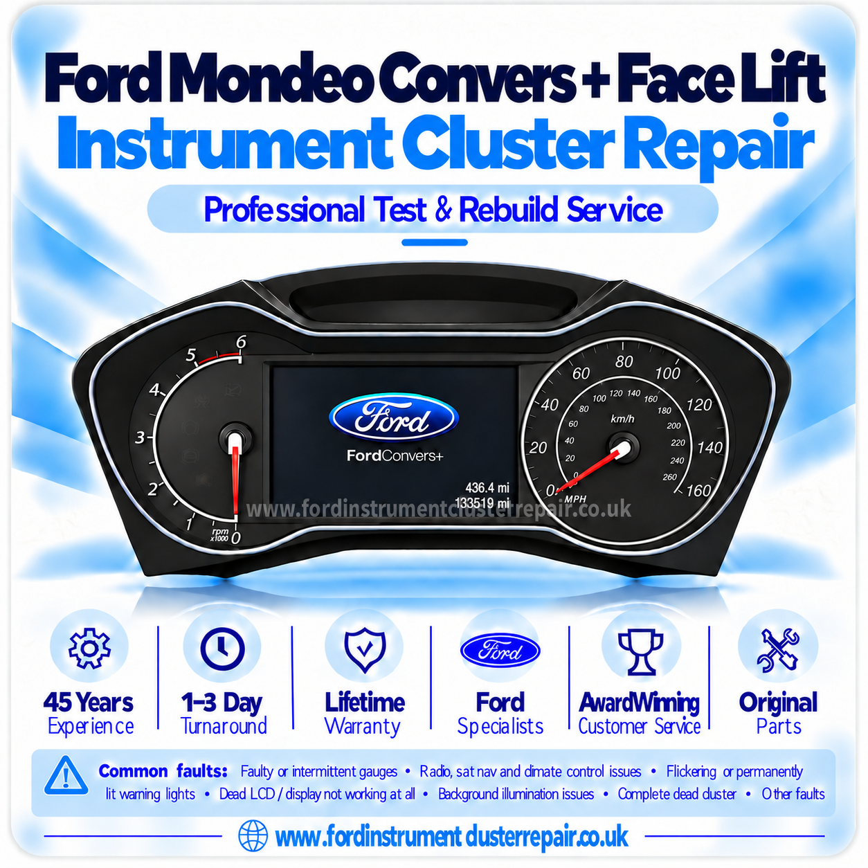 Ford Mondeo Convers+ Instrument Cluster Speedometer Mk4 Repair Service Face-Lift