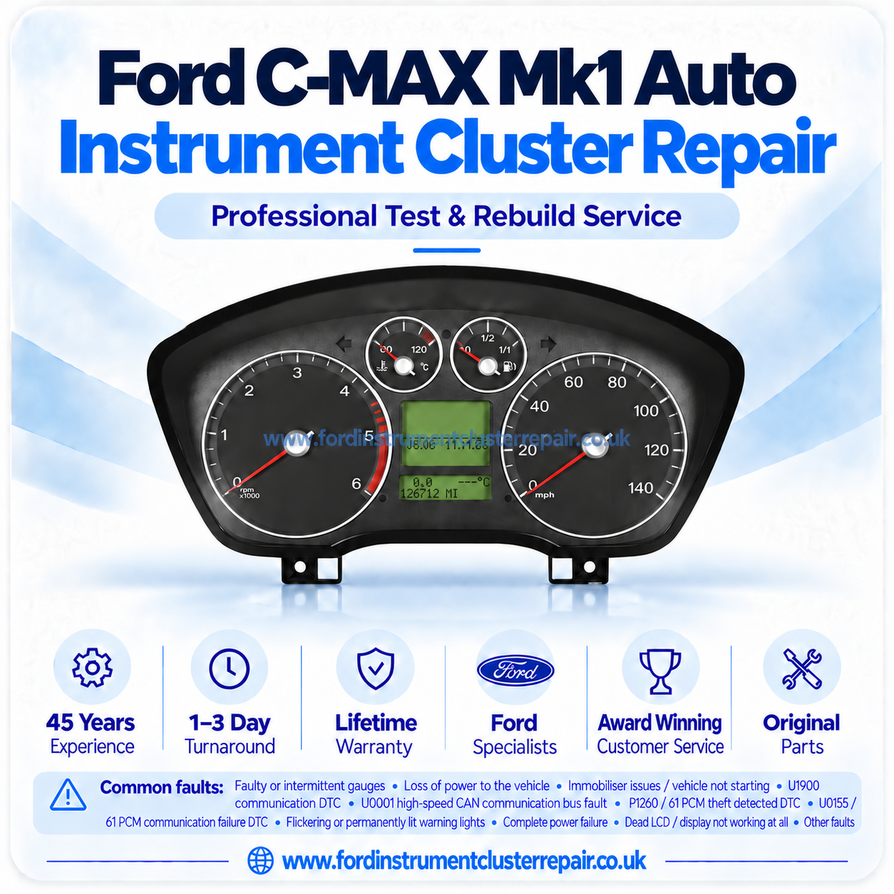 Ford C-MAX Instrument Cluster Speedometer Dashboard Mk1 Repair Service Automatic