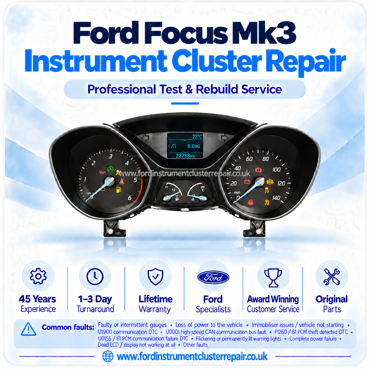 Ford Focus Instrument Cluster Speedometer Dashboard Mk3 Repair Service