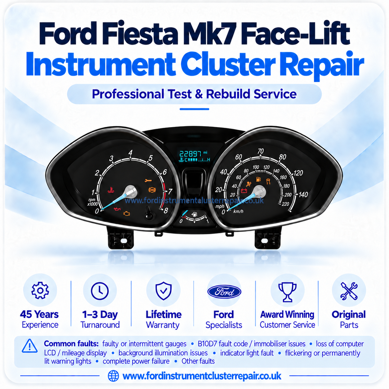 Ford Fiesta Instrument Cluster Speedometer Dash Mk7 Repair Service Face-Lift
