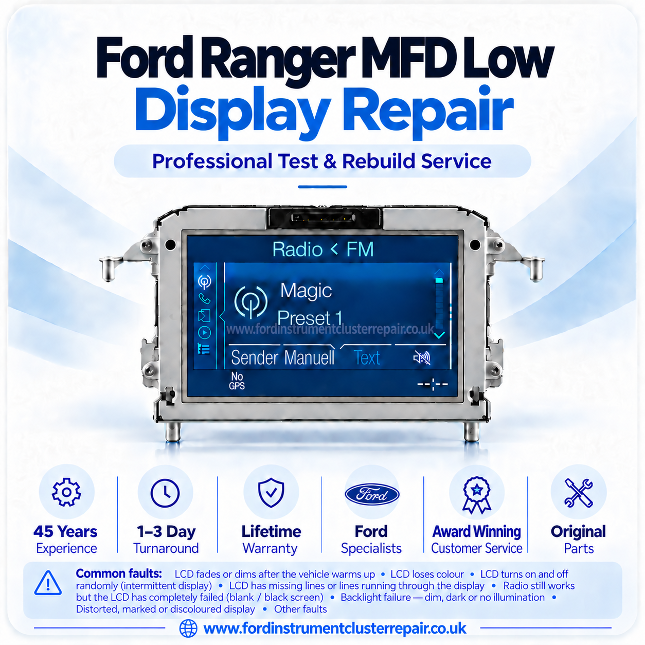 Ford Ranger MFD Low Nav LCD Monitor Repair Service