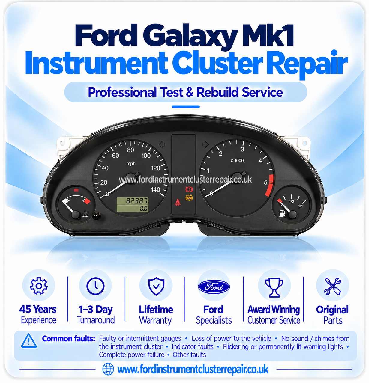 Ford Galaxy Instrument Cluster Speedometer Dashboard Mk1 Repair Service