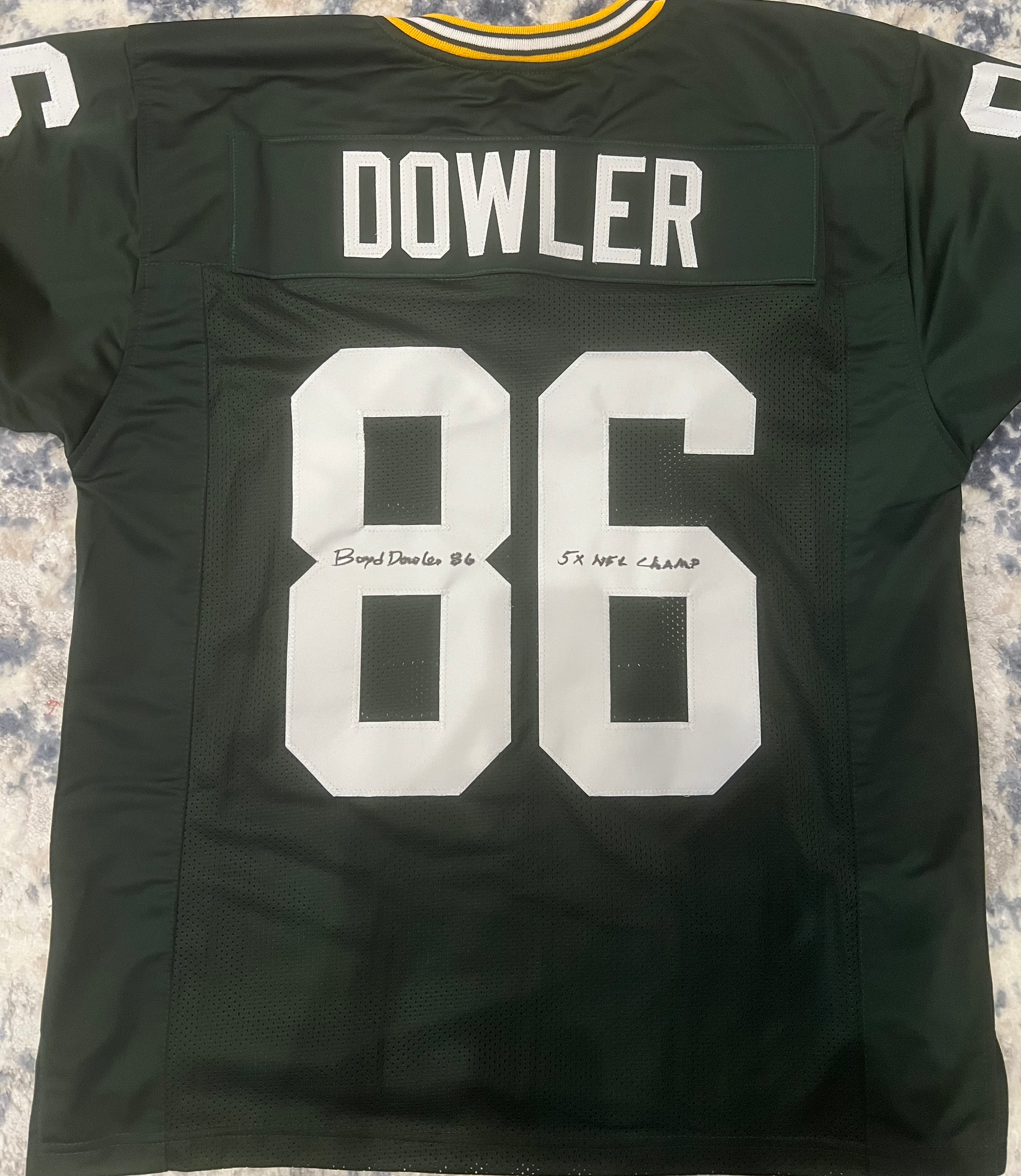 Green Bay Packers Boyd Dowler Signed Jersey with 5x NFL Champs Inscription