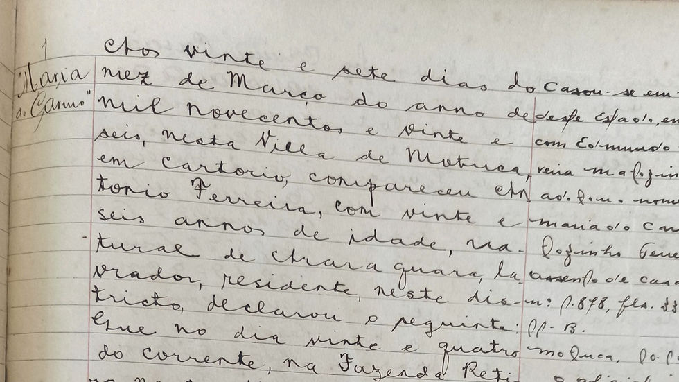 Registro do primeiro nascimento após Motuca tornar-se distrito. Fonte: Cartório de Registo de Motuca
