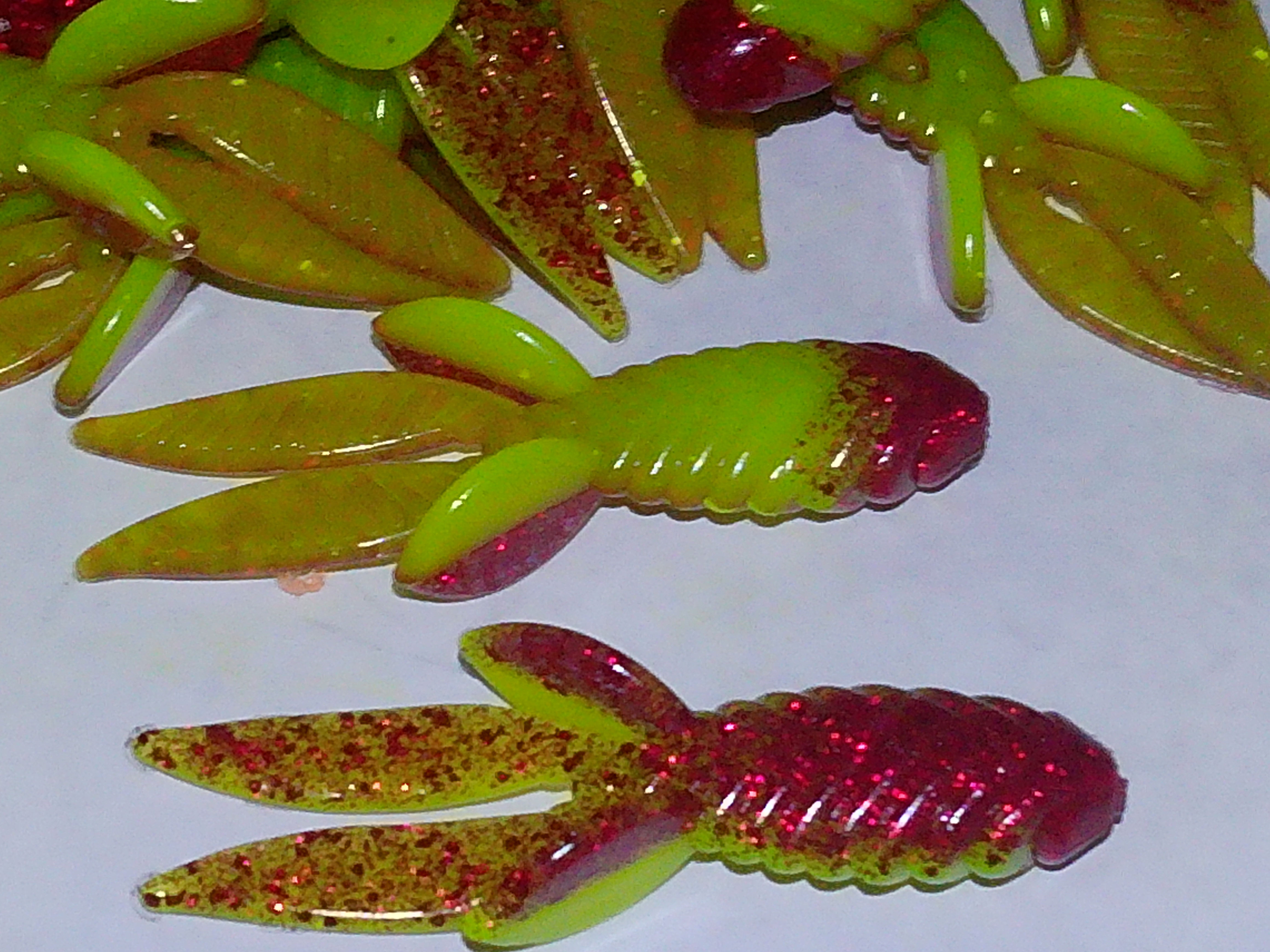 bug lure in chartreuse and red glitter