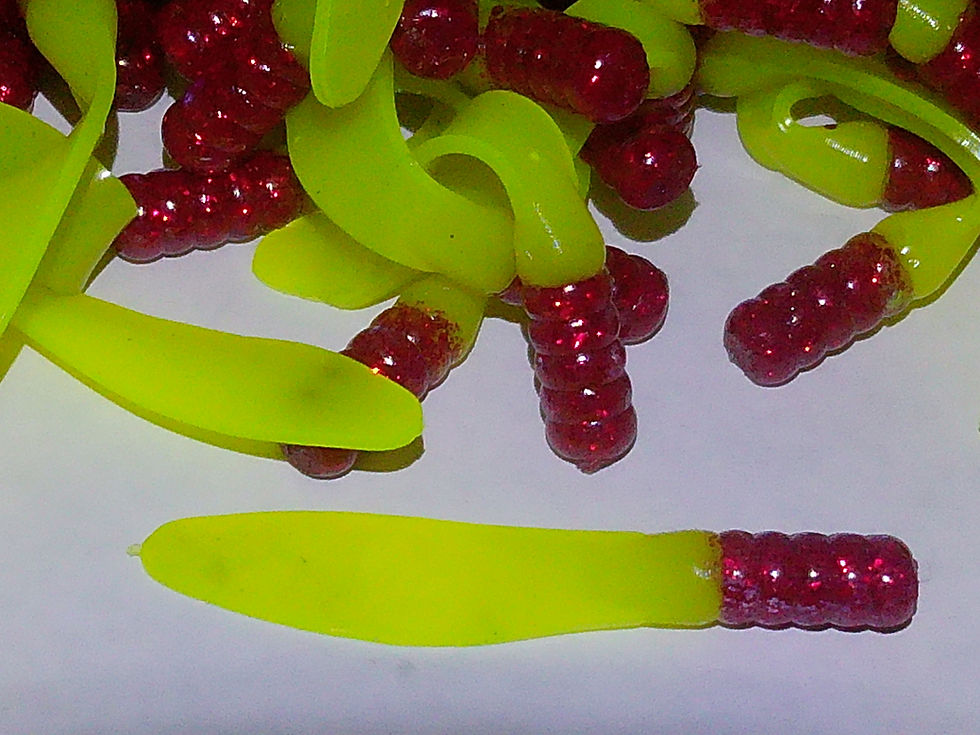 Chartreuse and Red 2-inch Flap Jack soft plastic fishing lures baits crappies trout panfish