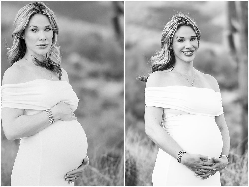 Maternity session portrait in the Arizona desert - Photo by Scottsdale photographer Jennifer Bowen. Black and white.