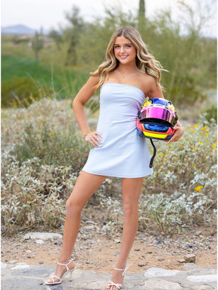 Autumn Fisher North Scottsdale senior portraits holding racing helmet