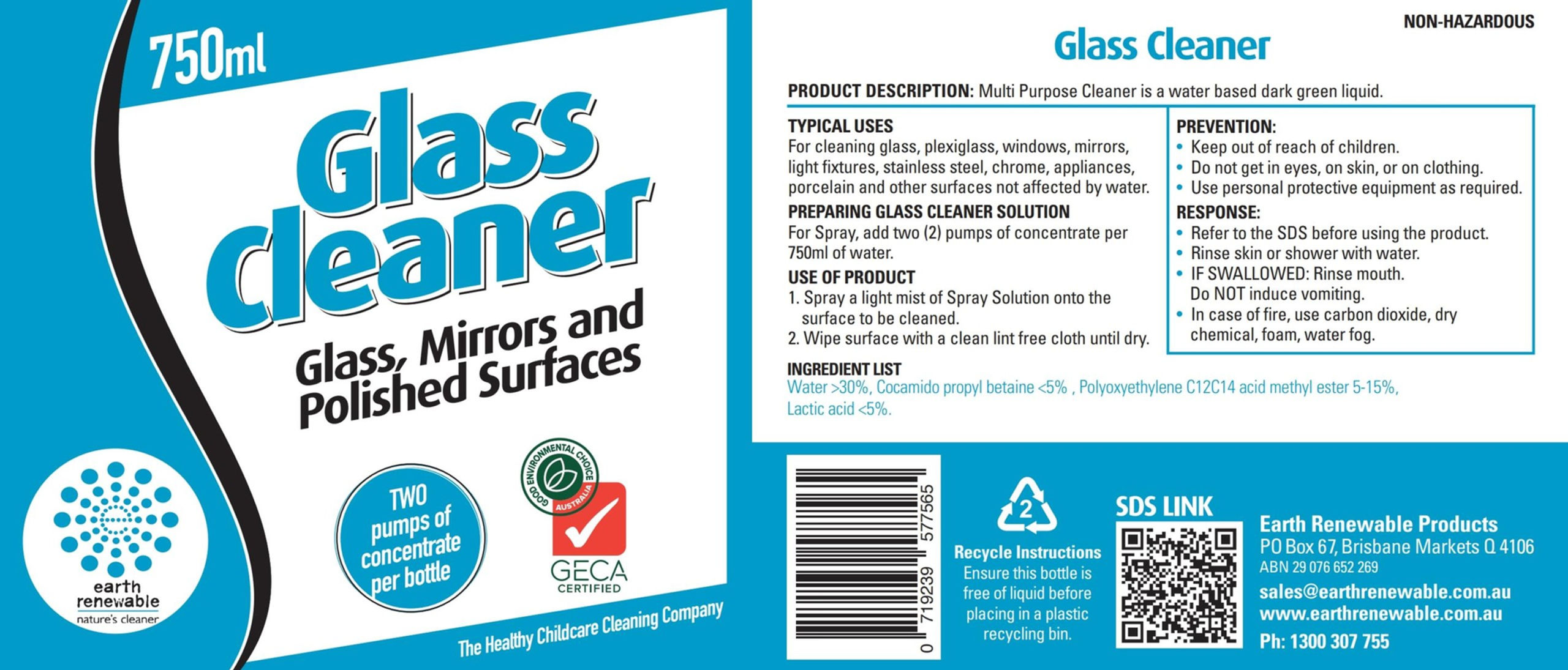 Glass Cleaner label