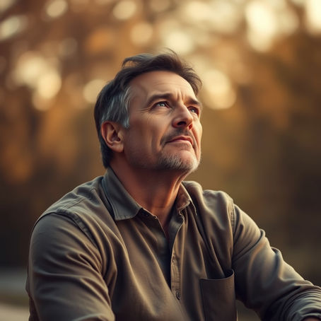 Man in his late 40s sitting in natural light with a calm open expression representing the brain's ability to change and recover from chronic pain.