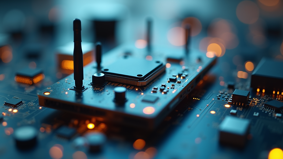 Eye-level view of IoT device with multiple sensors and wireless antennas