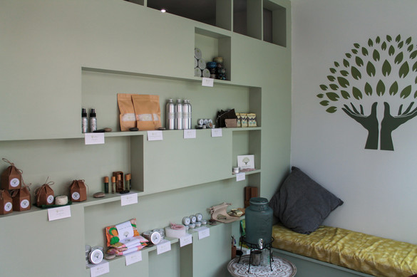 Our Reception area with our products on display
